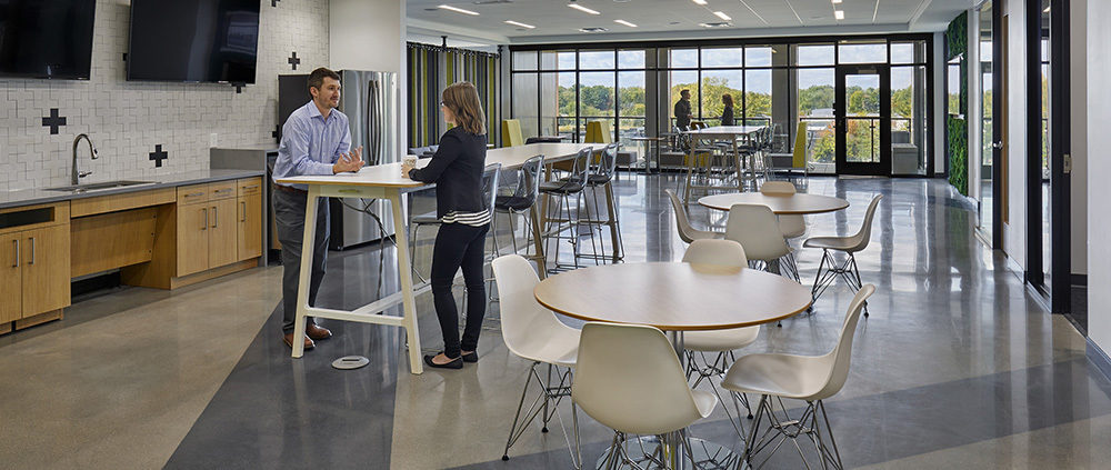 MJ Insurance Project Highlight: wide shot of break room area