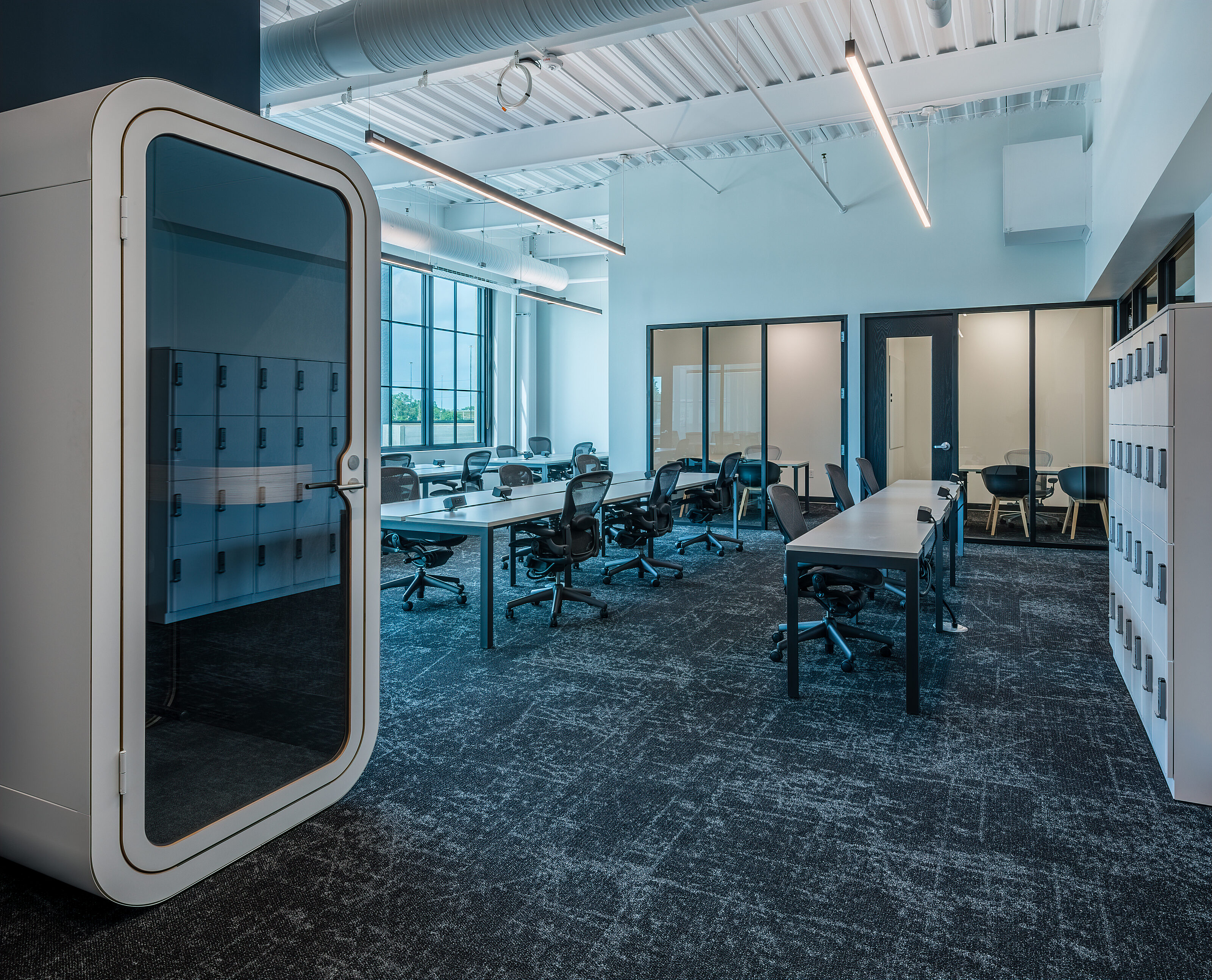 high alpha desks and phone booth