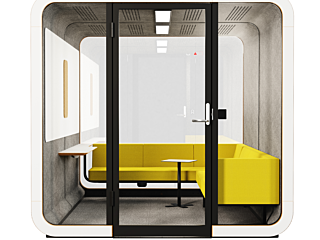 Framery yellow couch and white board pod