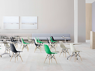 Education setting with desk in a classroom
