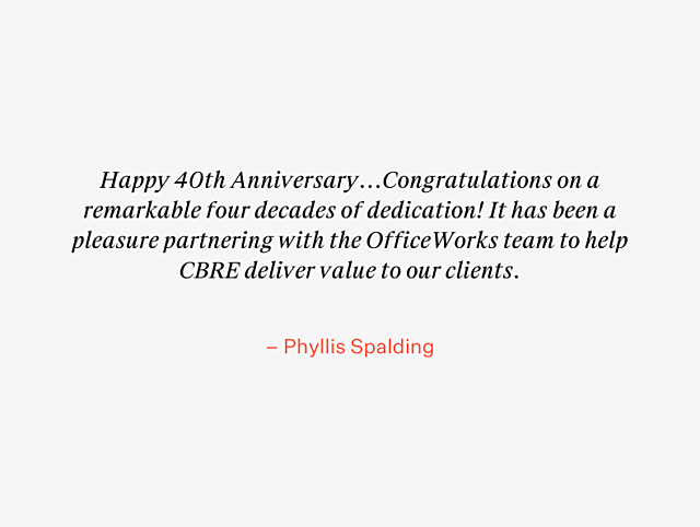 OfficeWorks 40th Anniversary Testimonial