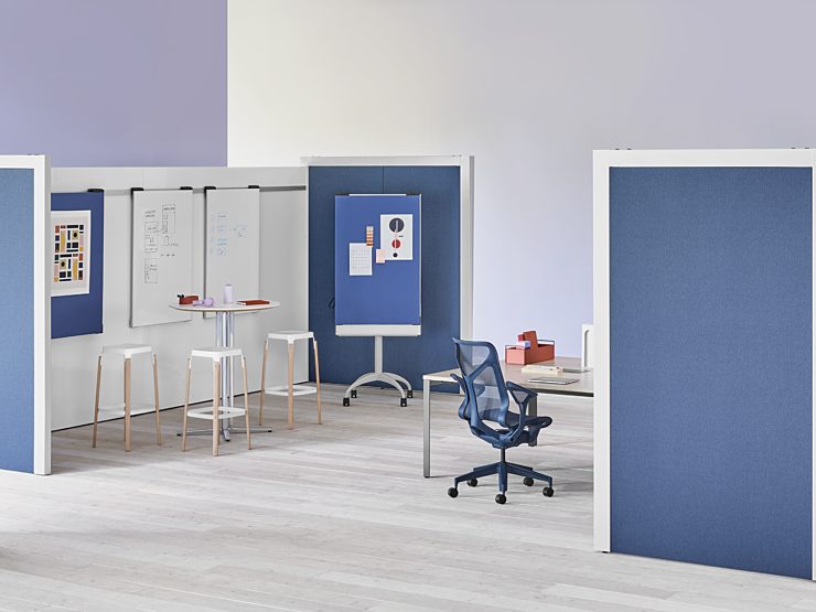 Herman Miller Overlay: Workshop set up configuration, blue and white color scheme