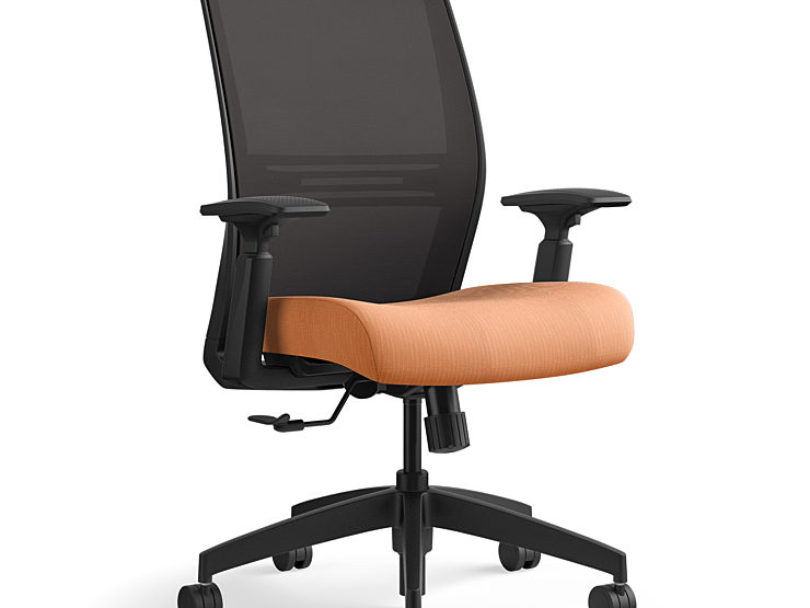 Amplify chair, orange cushion with black back rest