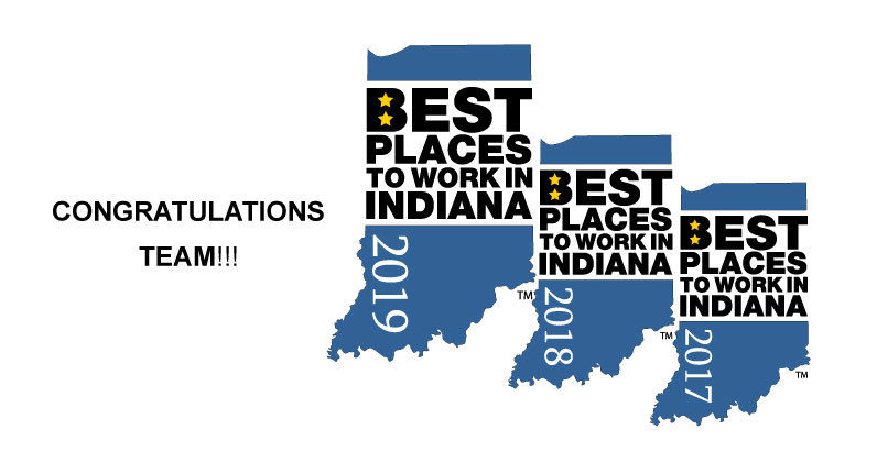 Best Places to Work in Indiana 2017-2019 graphic banner congratulating team
