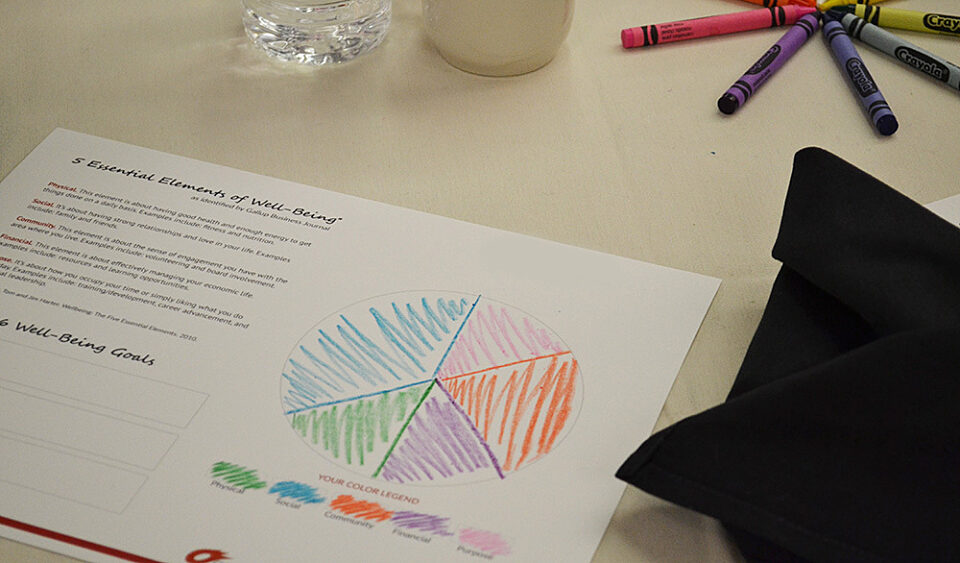colored in 5 essential elements of well-being chart for header of career page